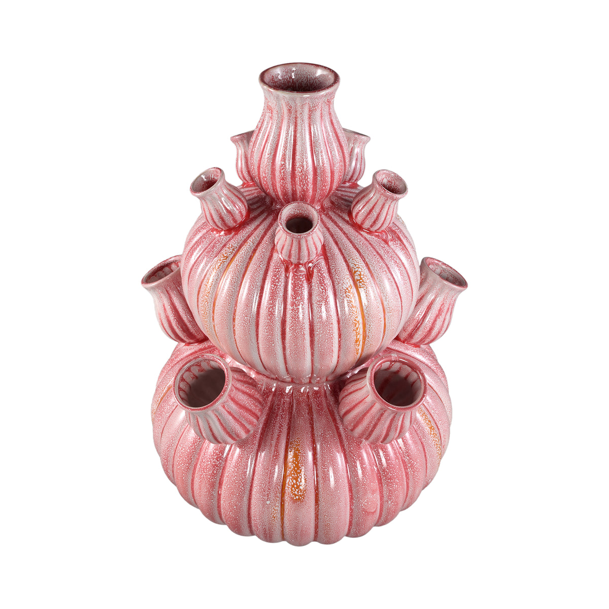 Nolou pink ribbed ceramic tulip vase, round, large