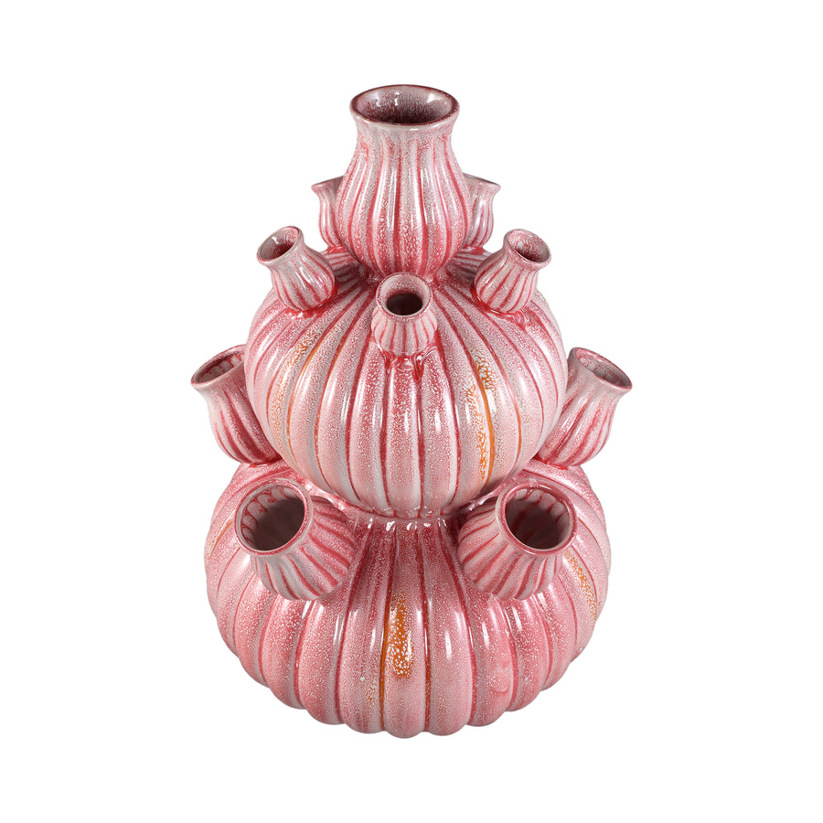 Nolou pink ribbed ceramic tulip vase, round, large