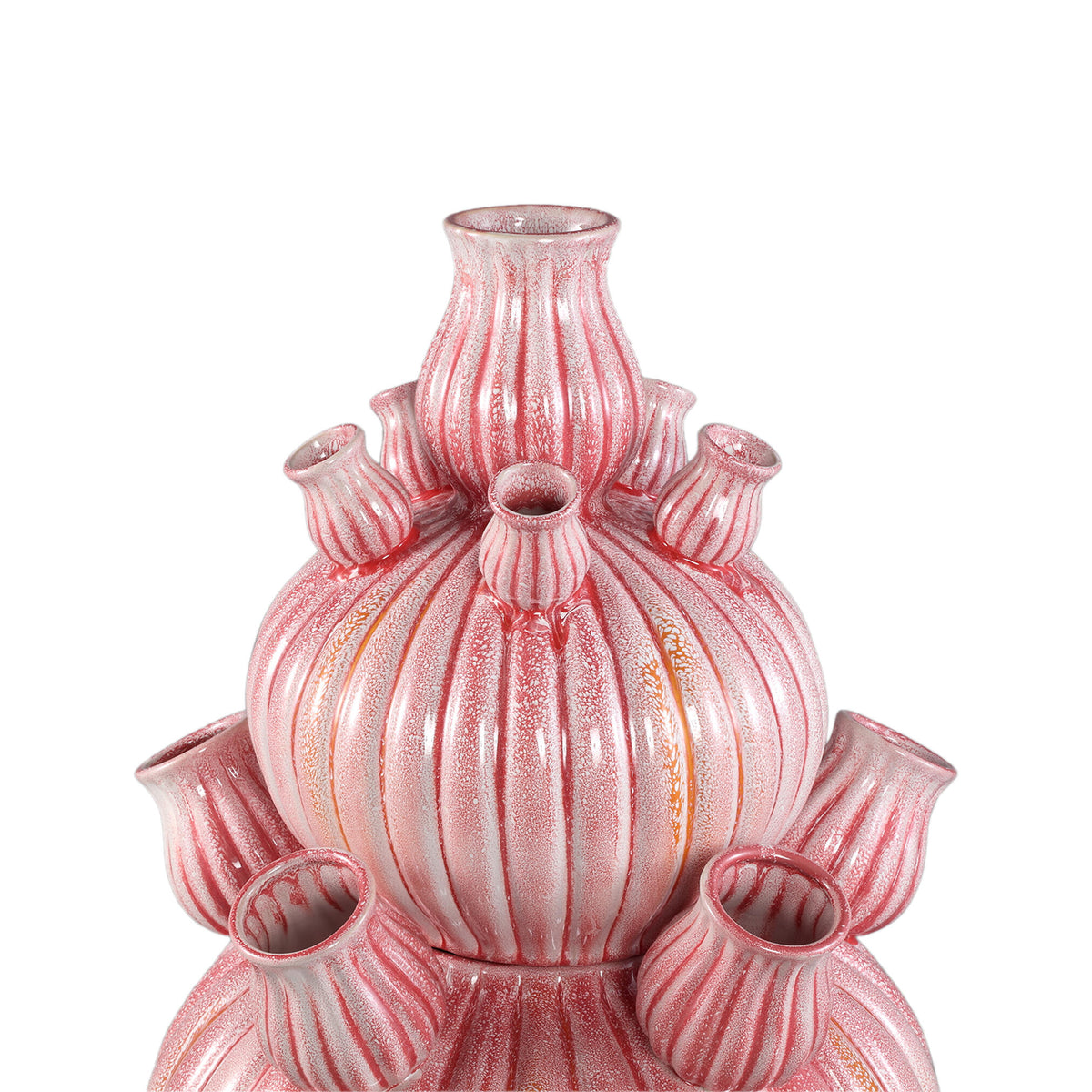 Nolou pink ribbed ceramic tulip vase, round, large