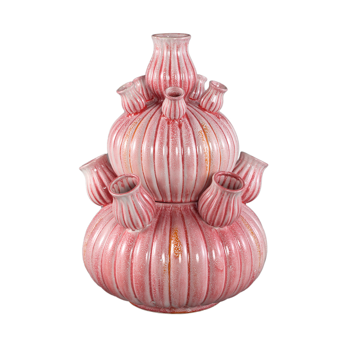 Nolou pink ribbed ceramic tulip vase, round, large