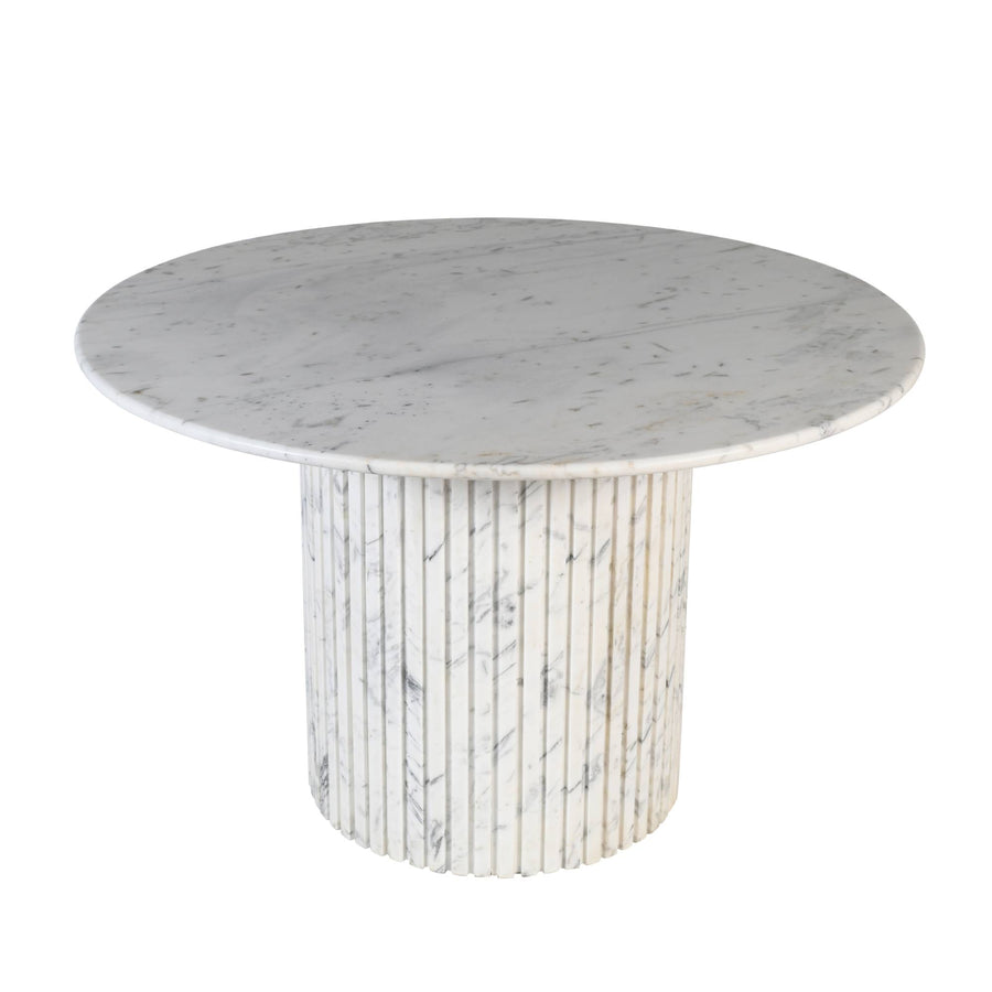 Neelim white marble ribbed base round dining table