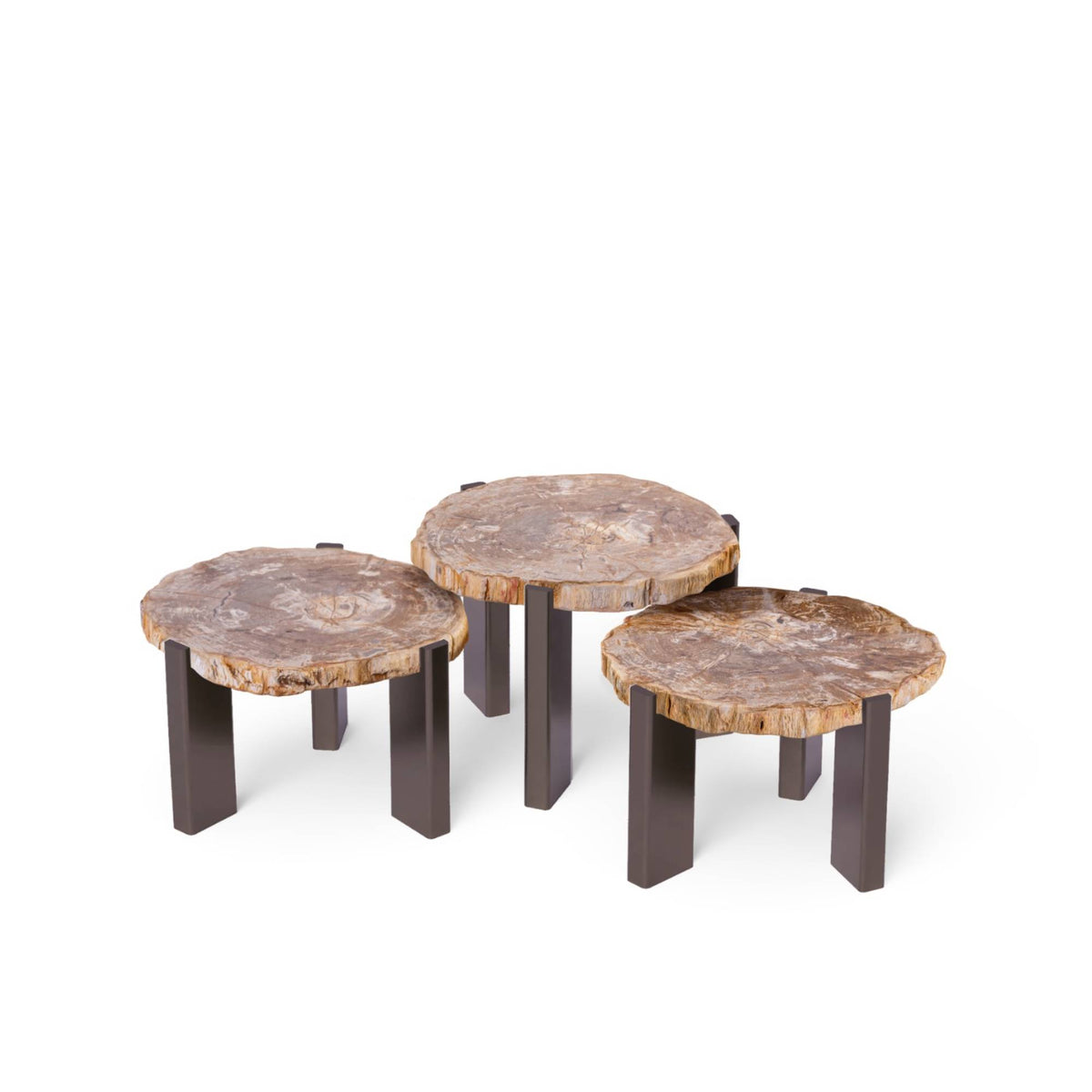 Rudi natural fossil stone coffee table with nickel legs