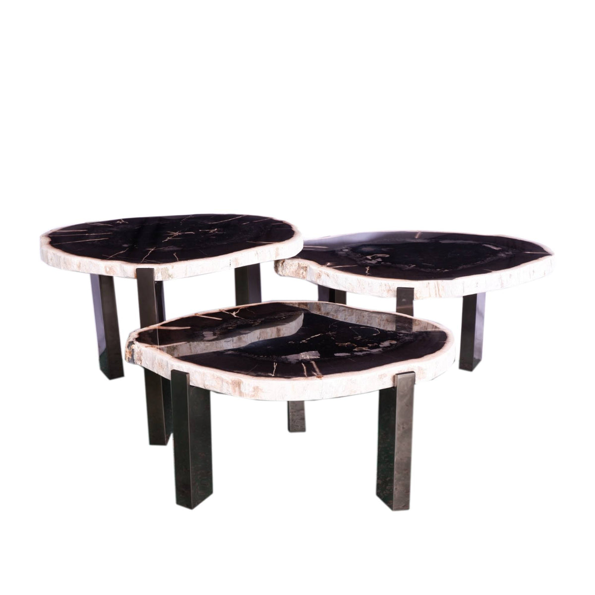 Rudi grey fossil stone coffee table with nickel legs