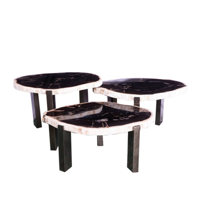 Rudi grey fossil stone coffee table with nickel legs