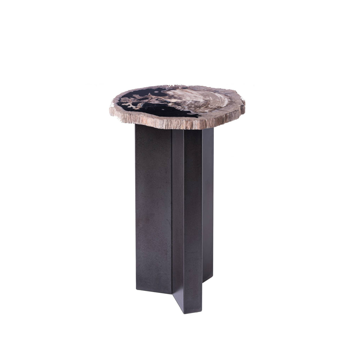 Jisse black fossil stone side table with twist base