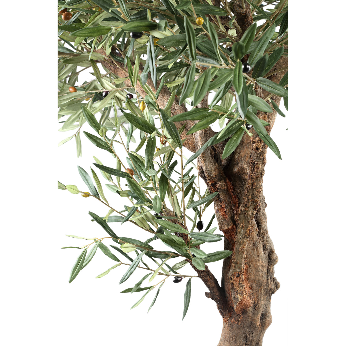 Faux olive tree in pot, 210cm, green foliage