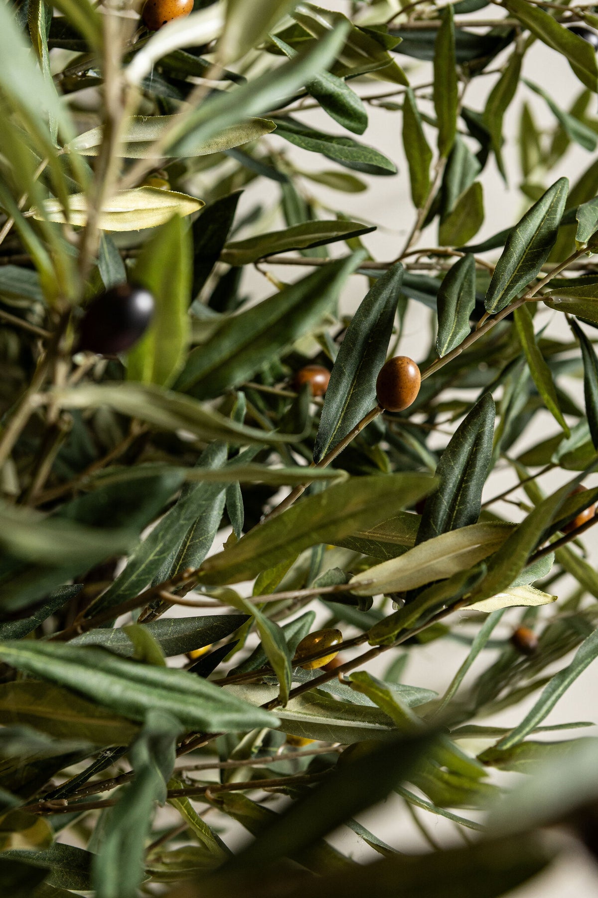 Faux olive tree in pot, 210cm, green foliage