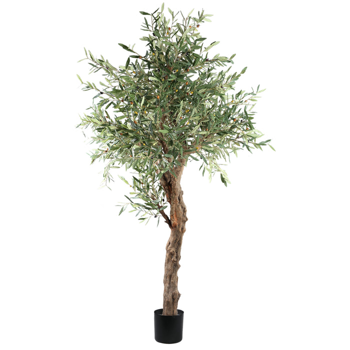 Faux olive tree in pot, 210cm, green foliage