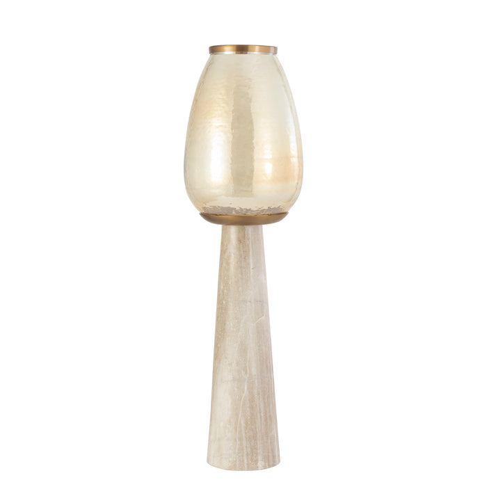Berdand white marble hurricane lantern, cone shape, large
