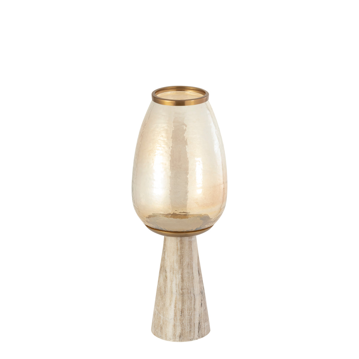 Berdand white marble hurricane lantern, cone shape, small