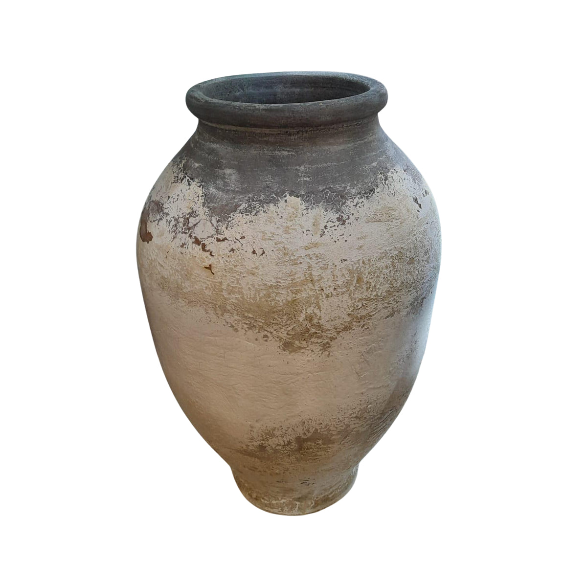 Jinsu white GRC jar pot with dark top, medium