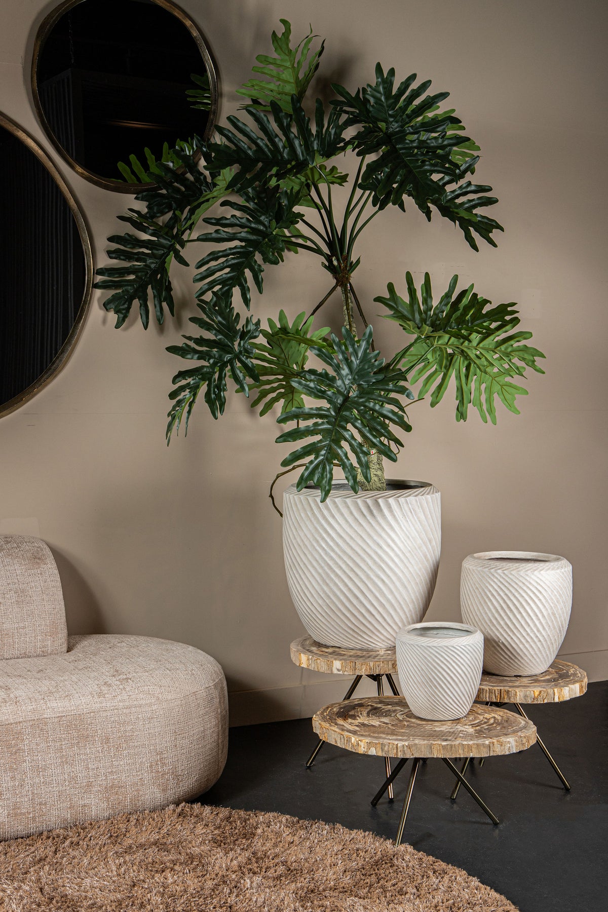 Nikol beige GRC wave pattern planter, low