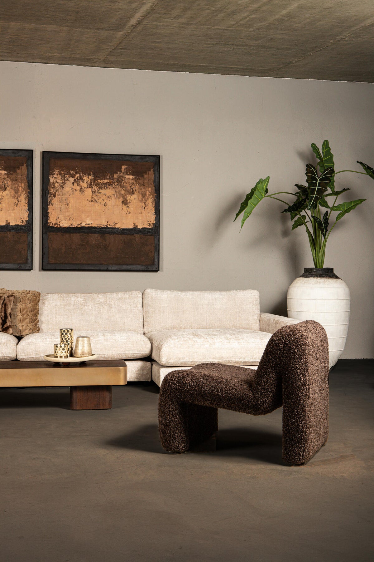 Oslo brown teddy fabric armchair, compact
