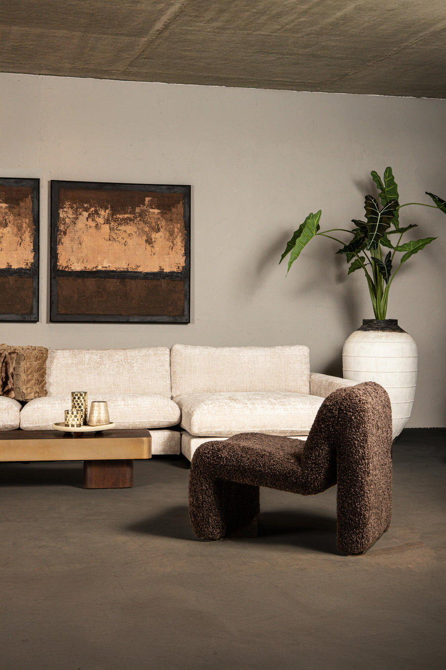 Oslo brown teddy fabric armchair, compact