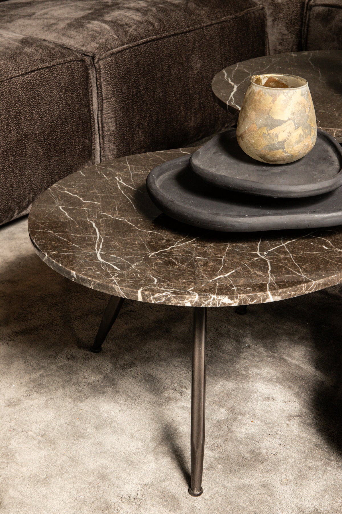 Veria brown marble nesting coffee table set of two