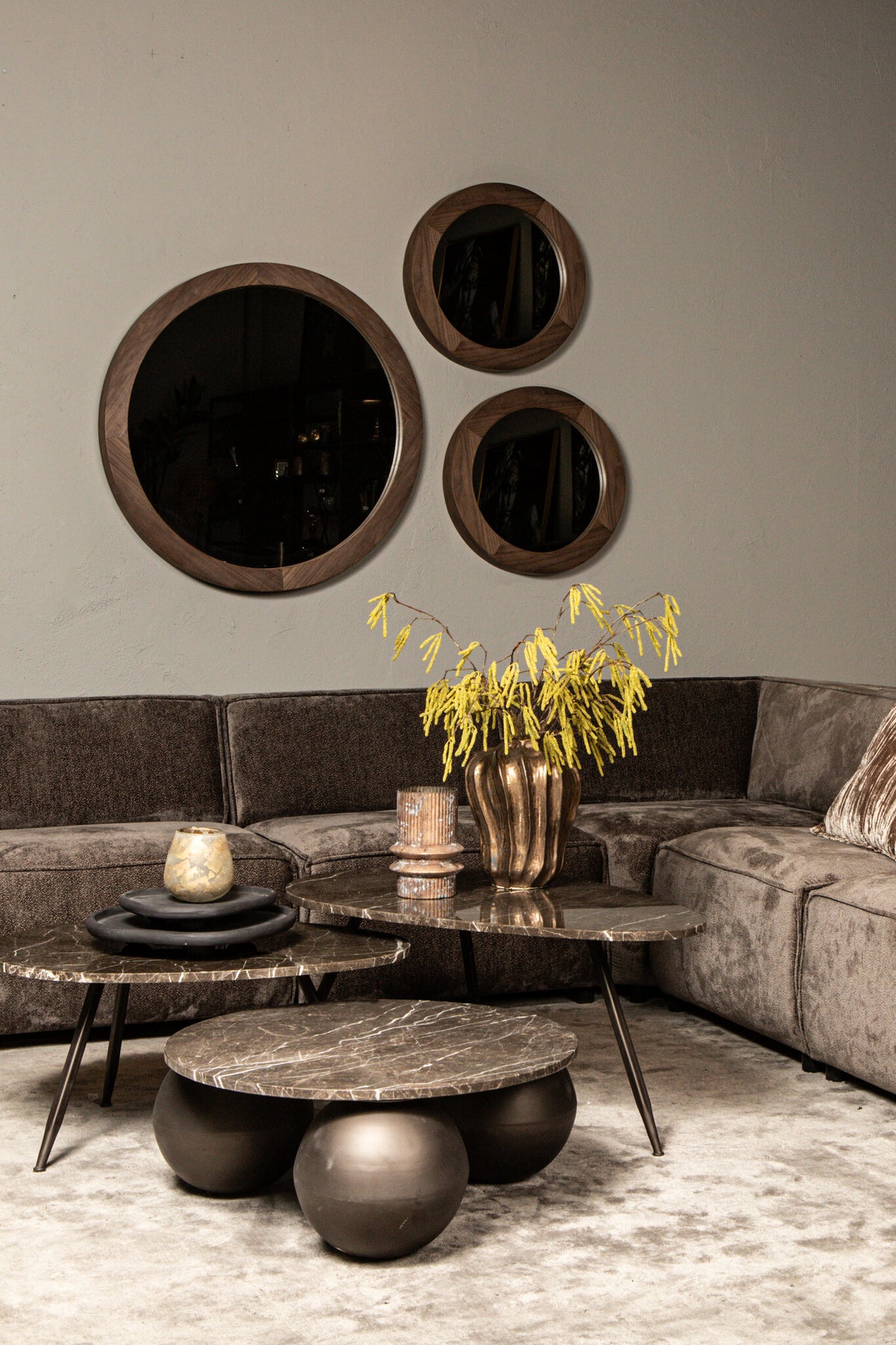 Veria brown marble nesting coffee table set of two
