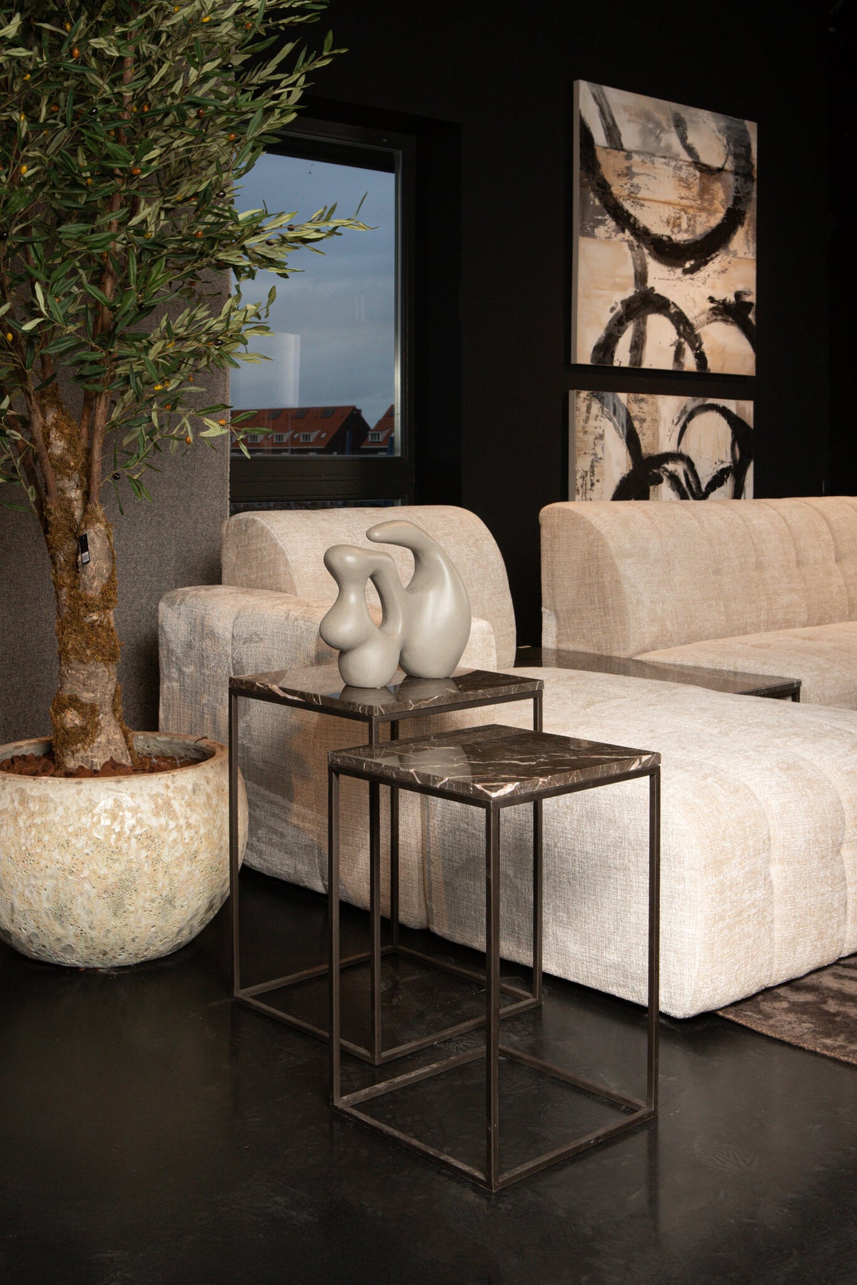 Volos brown marble side table set of two