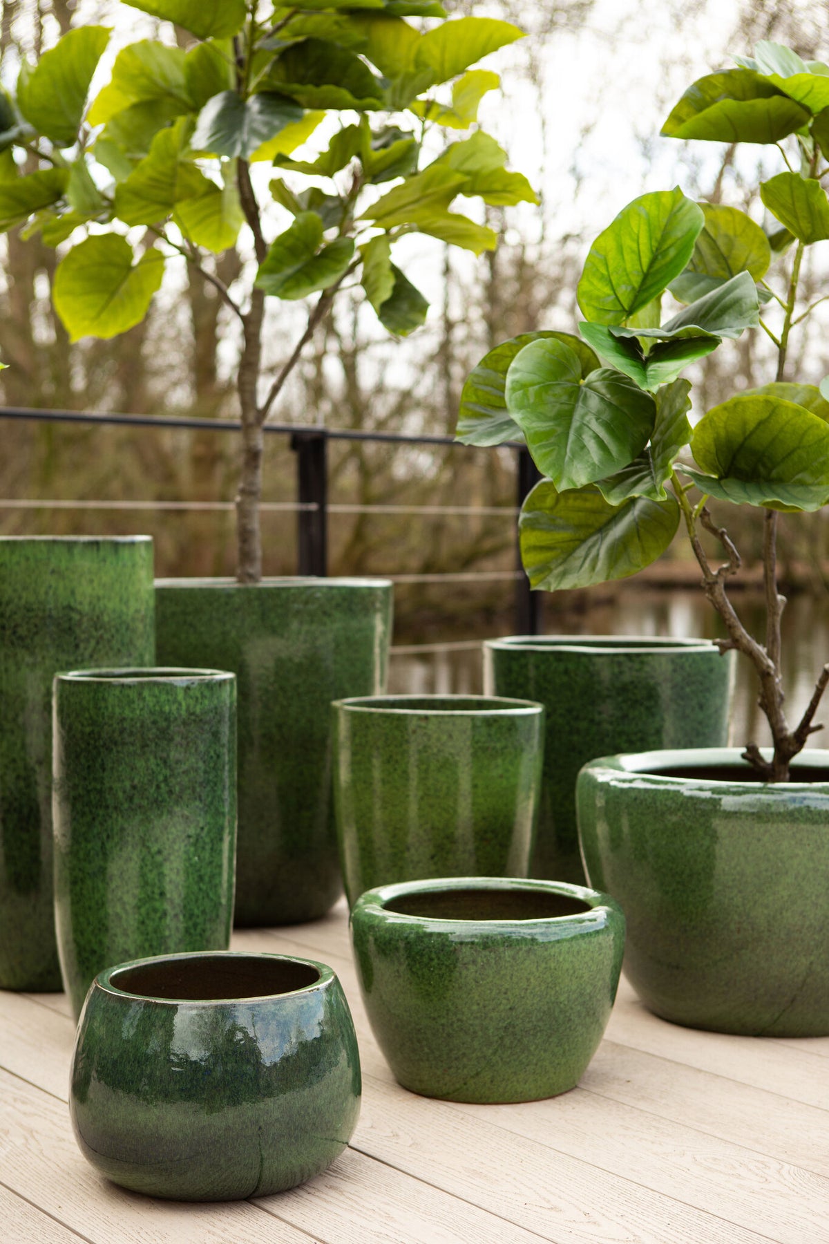 Madaline green glazed ceramic pot, wide