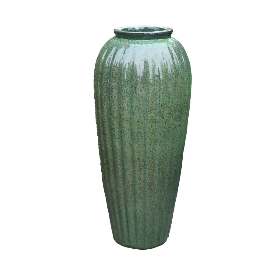 Mellisa green ribbed glazed ceramic pot, tall