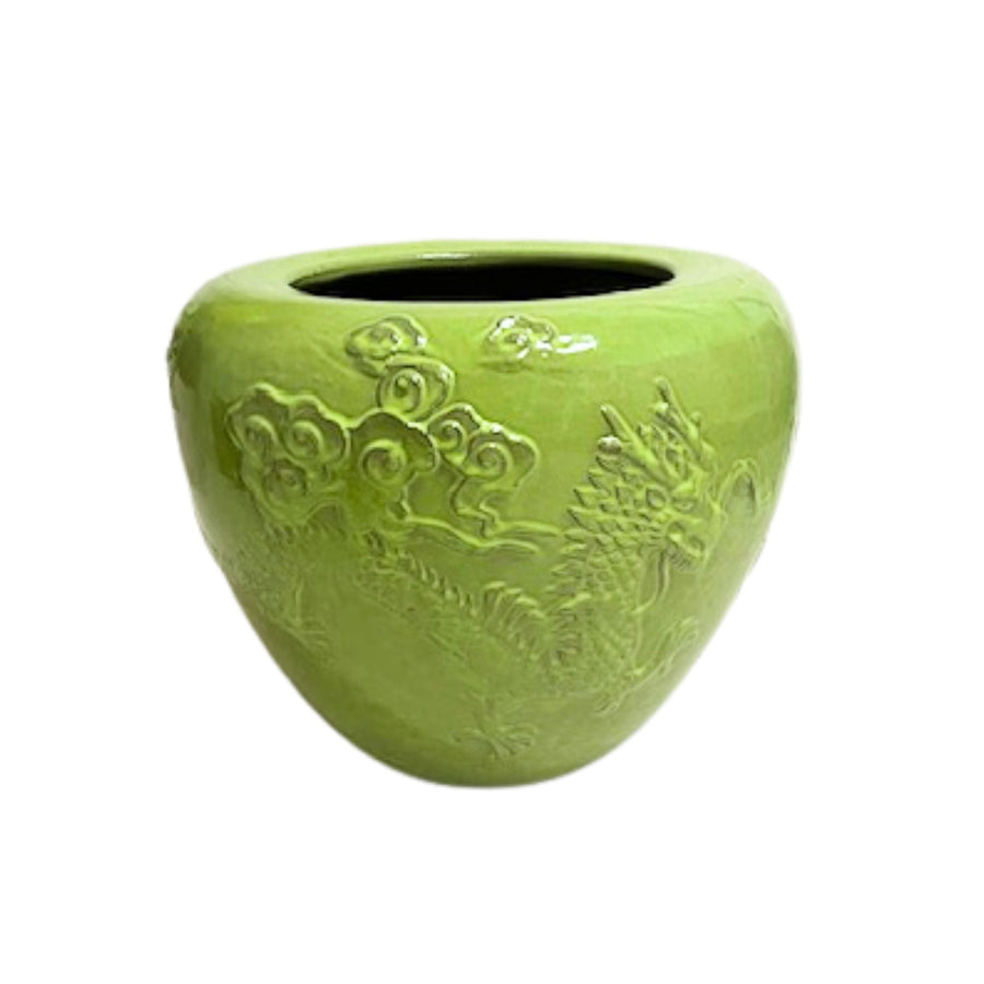 Terron green textured glazed ceramic pot, wide