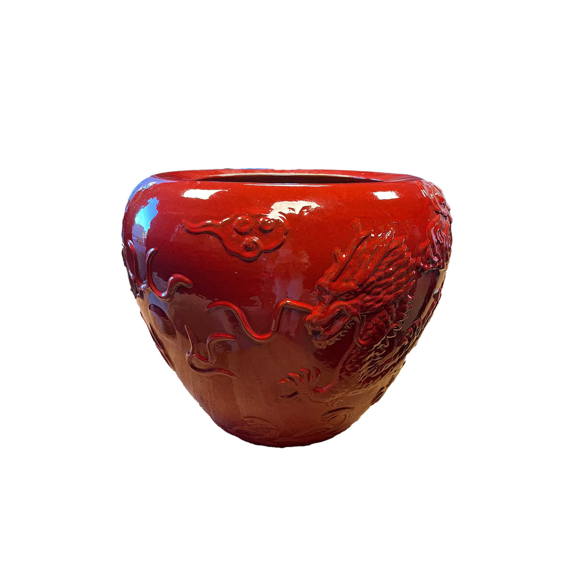 Terron red textured glazed ceramic pot, wide
