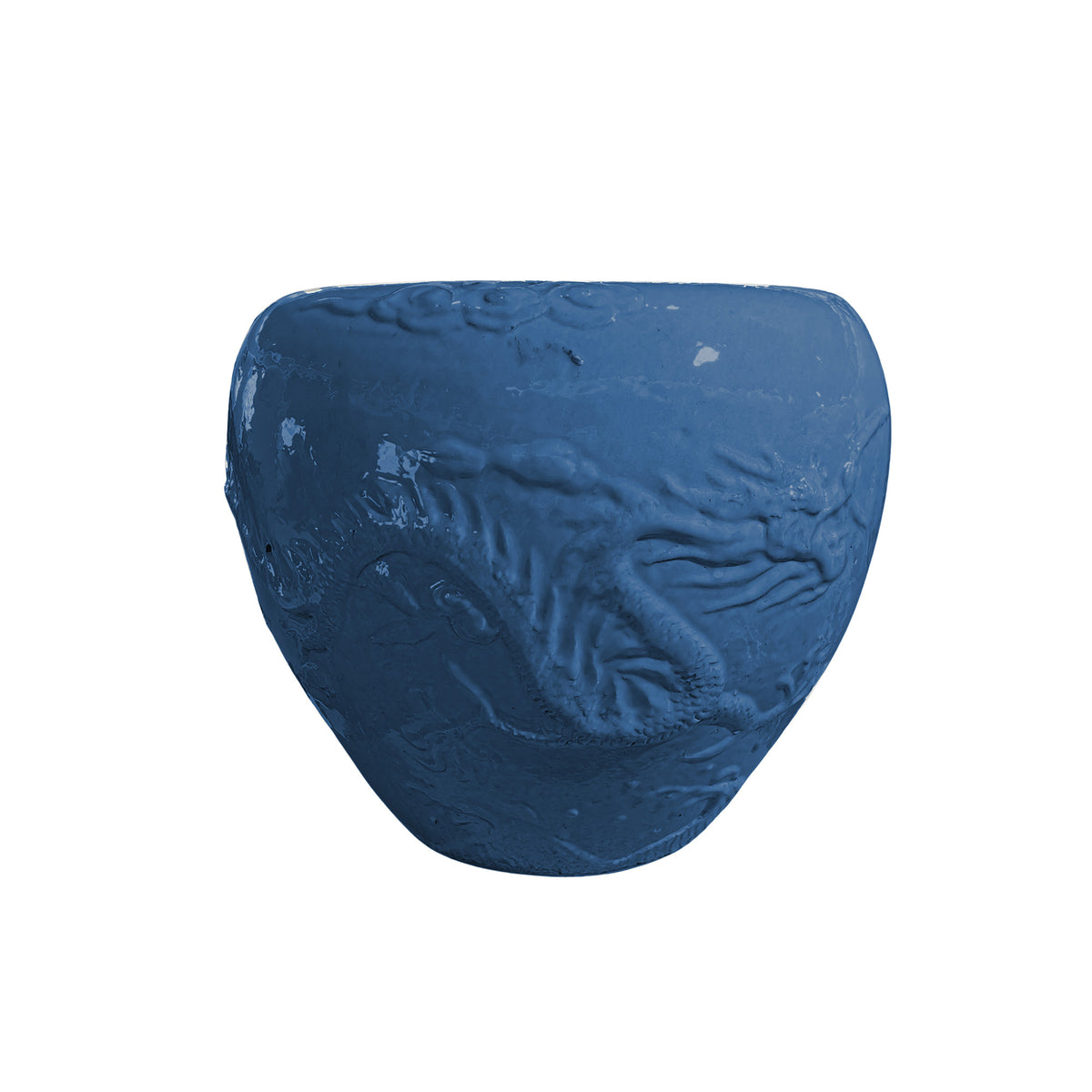 Terron blue textured glazed ceramic pot, wide