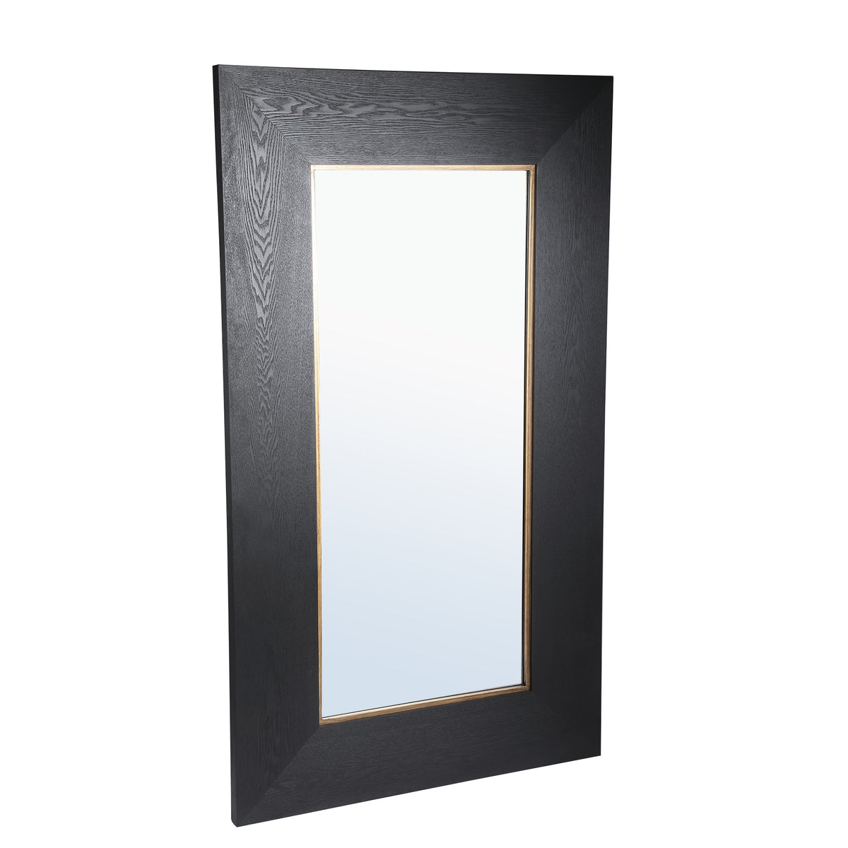 Tiess black wood veneer mirror with gold rim