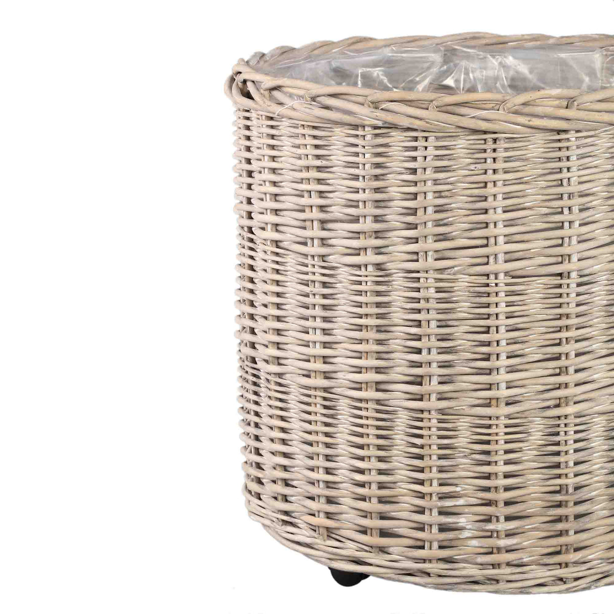 Linsey beige woven willow basket on wheels, small