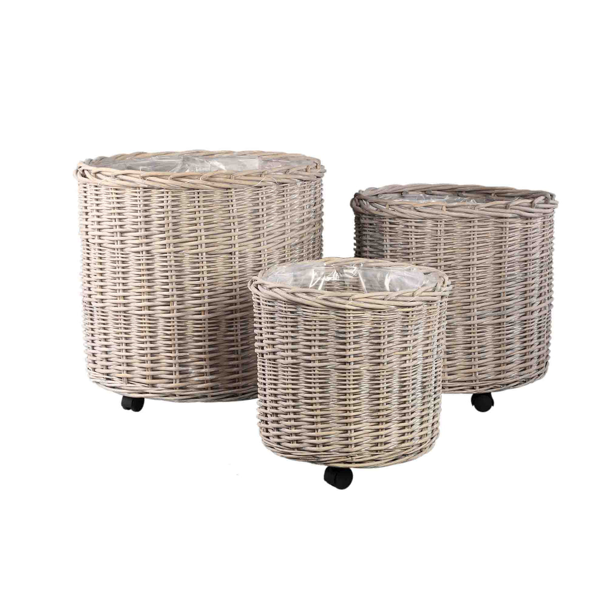 Linsey beige woven willow basket on wheels, small