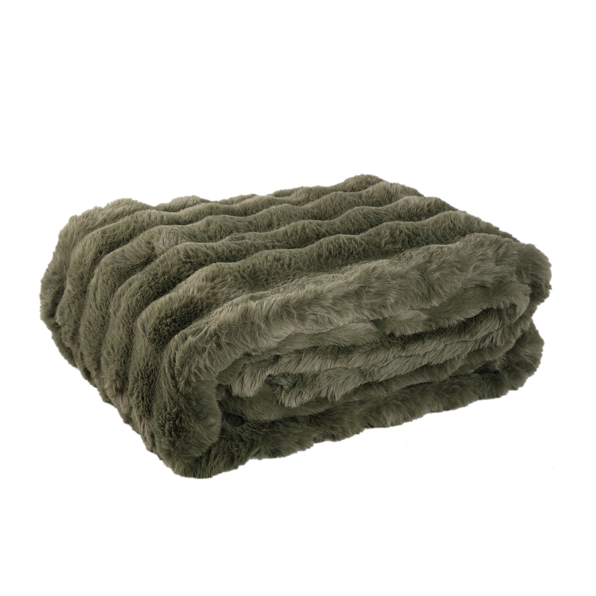 Dunae moss green faux fur throw with dotted pattern