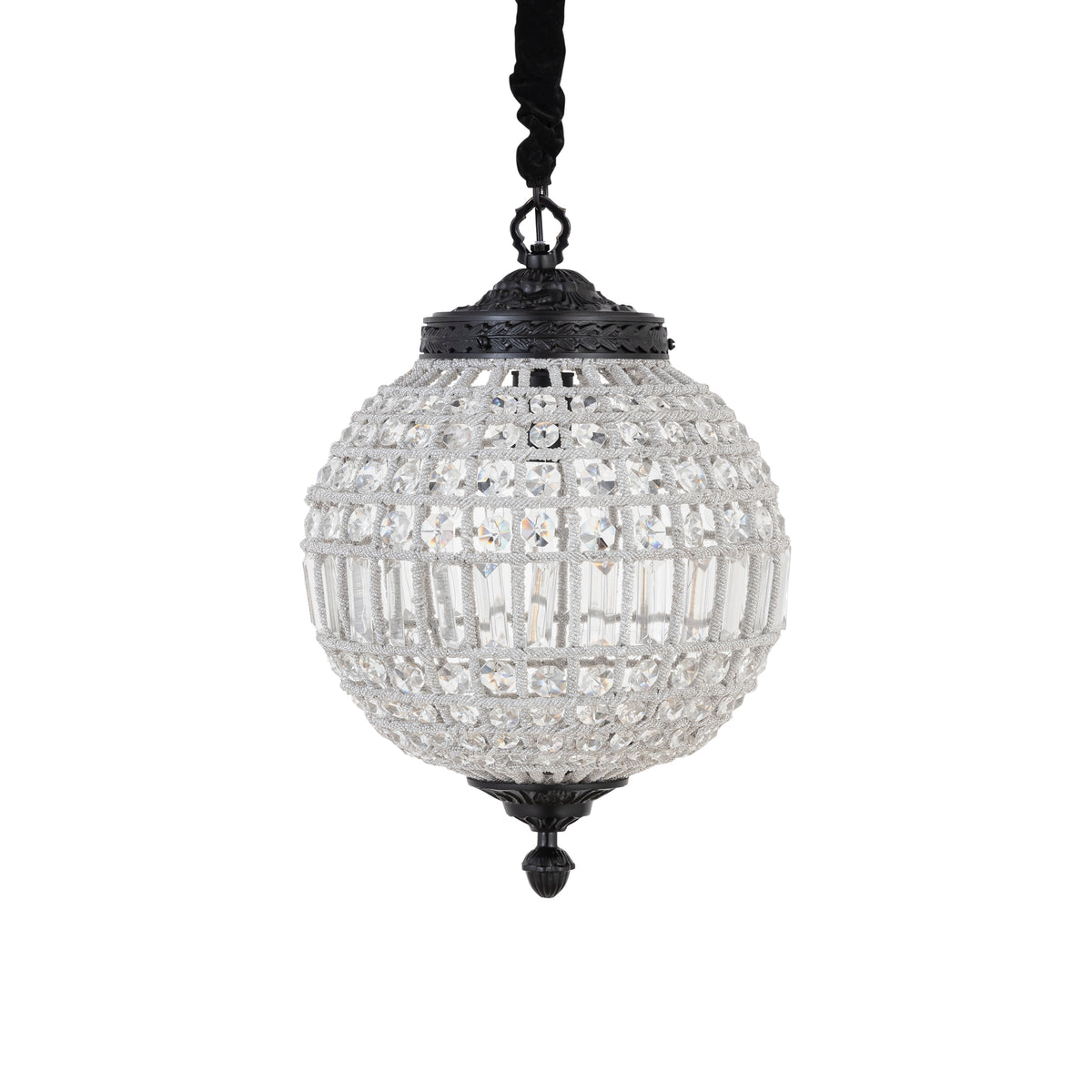 Jaris anthracite crystal ball chandelier pendant, small