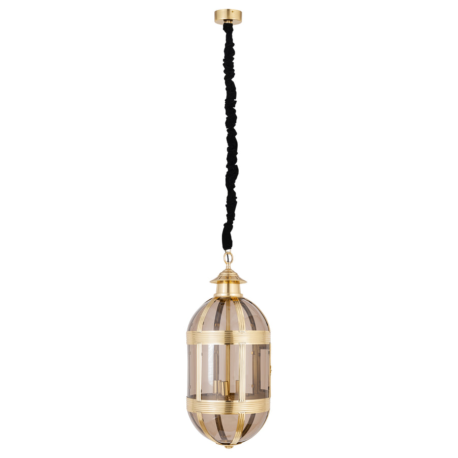 Mikk antique brass and glass oval pendant light large