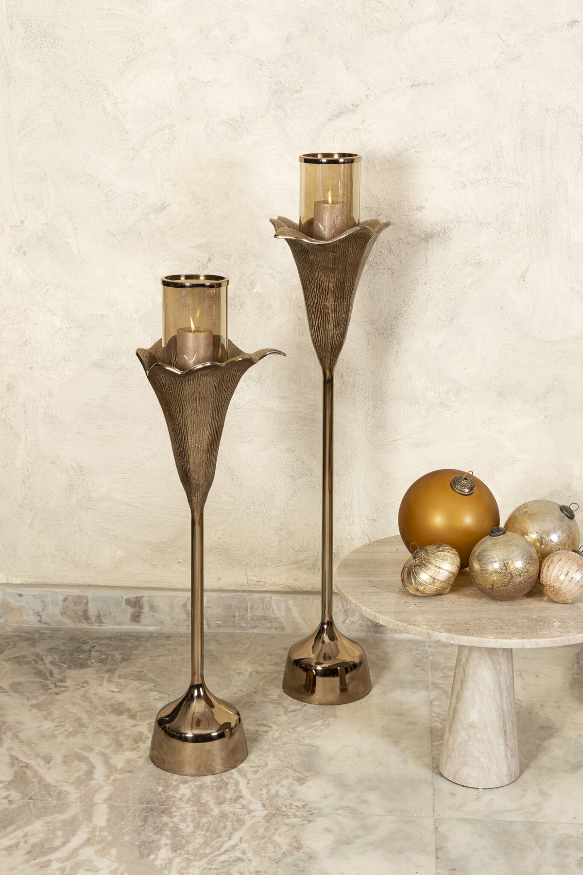 Kourtney bronze floral hurricane lantern, large