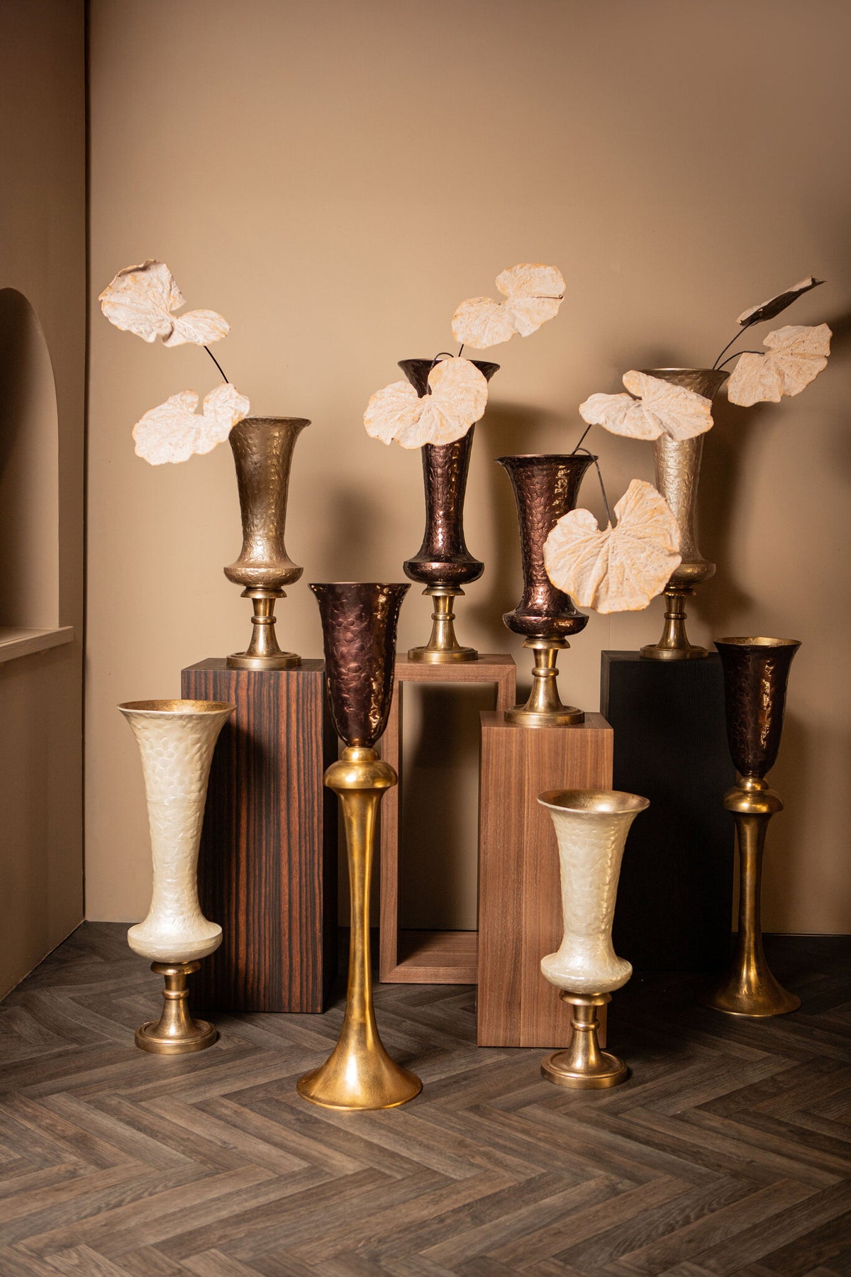 Lysse dark brown enamel cast aluminium vase, tall