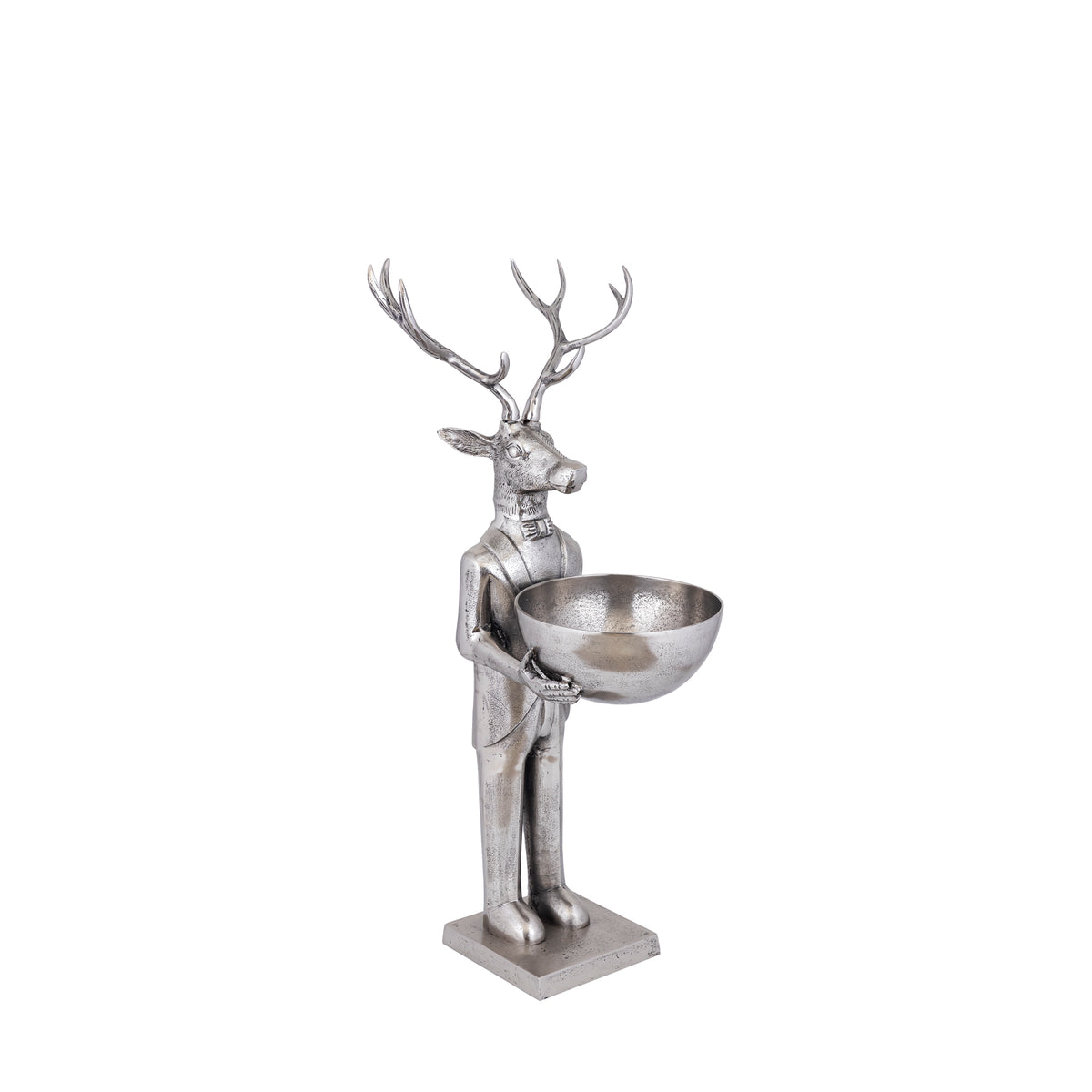 Airen nickel cast aluminium reindeer statue with bowl, small