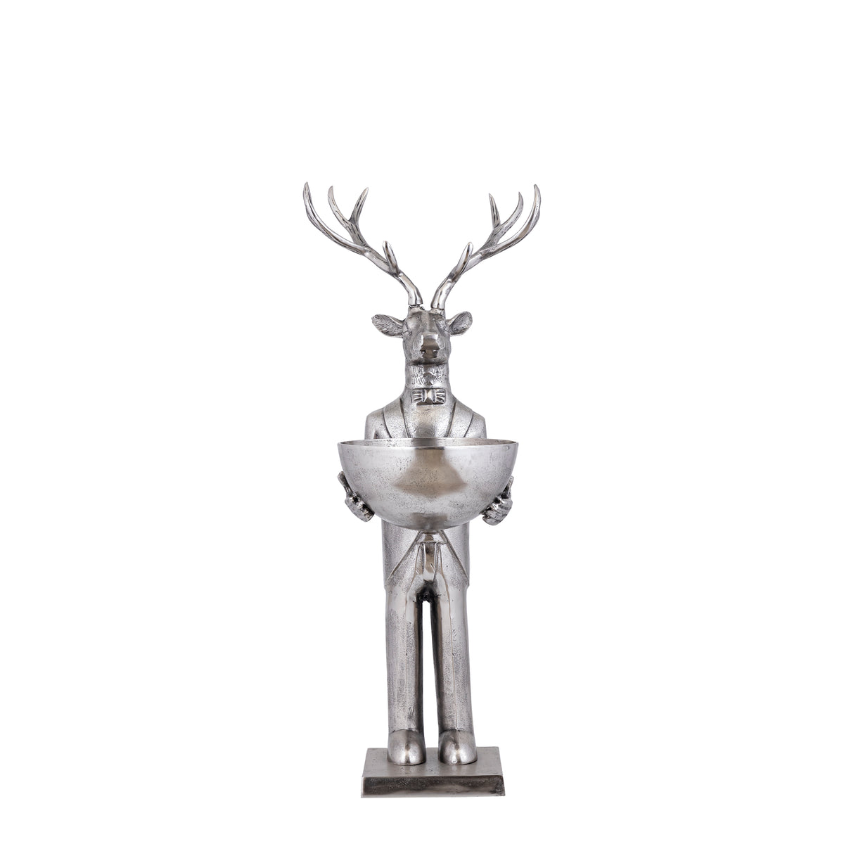 Airen nickel cast aluminium reindeer statue with bowl, small
