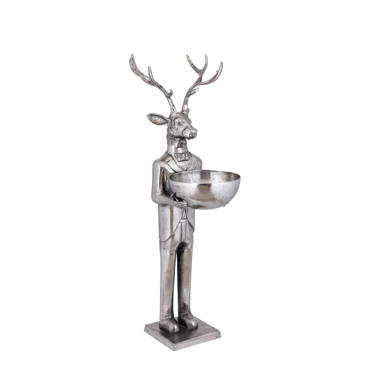 Airen brass cast aluminium reindeer statue with bowl, medium