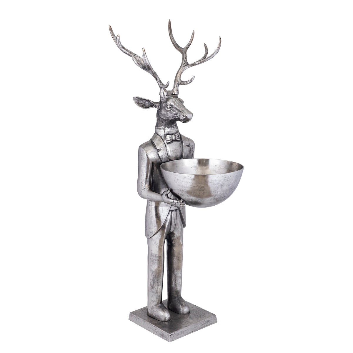 Airen gunmetal cast aluminium reindeer statue with bowl, large