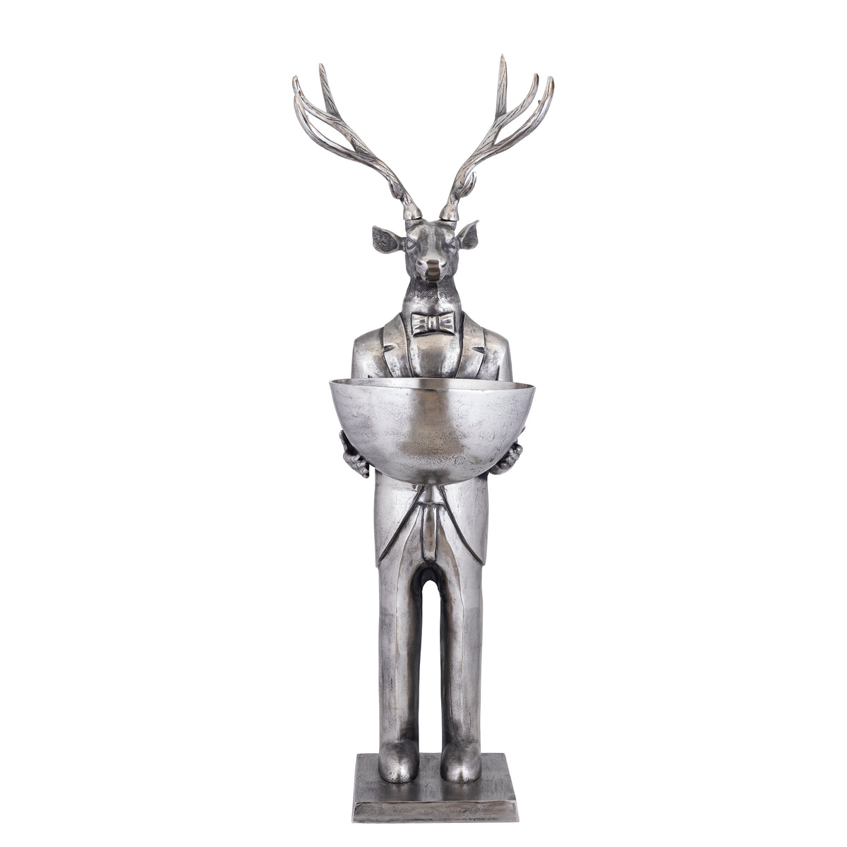 Airen gunmetal cast aluminium reindeer statue with bowl, large