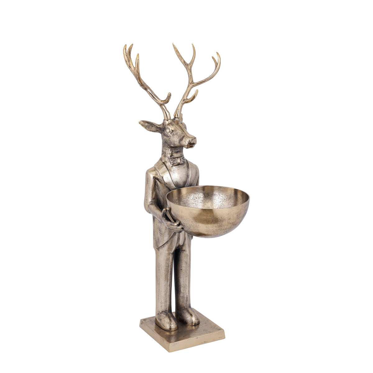 Airen brass reindeer statue with bowl, medium