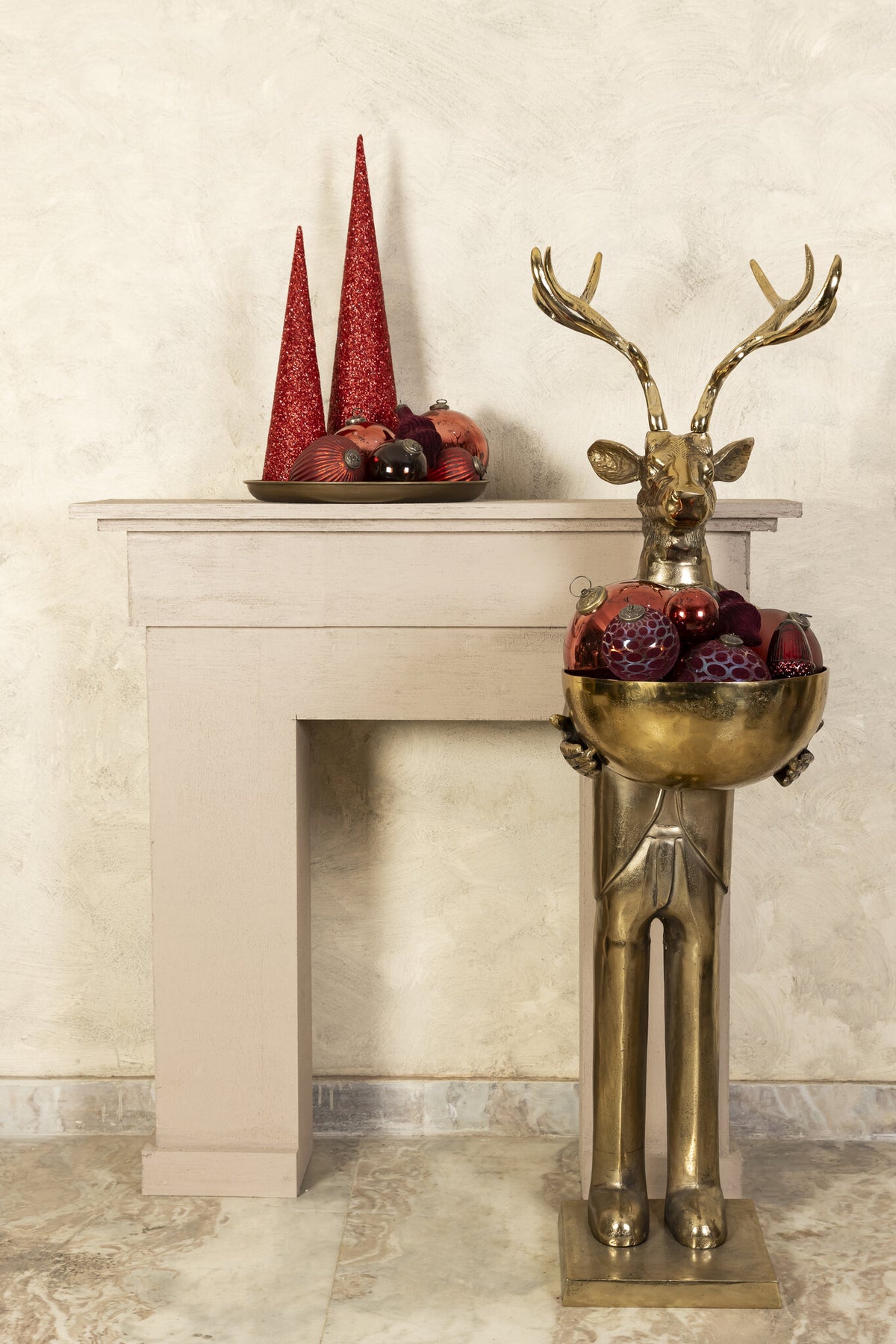 Airen brass reindeer statue with bowl, medium