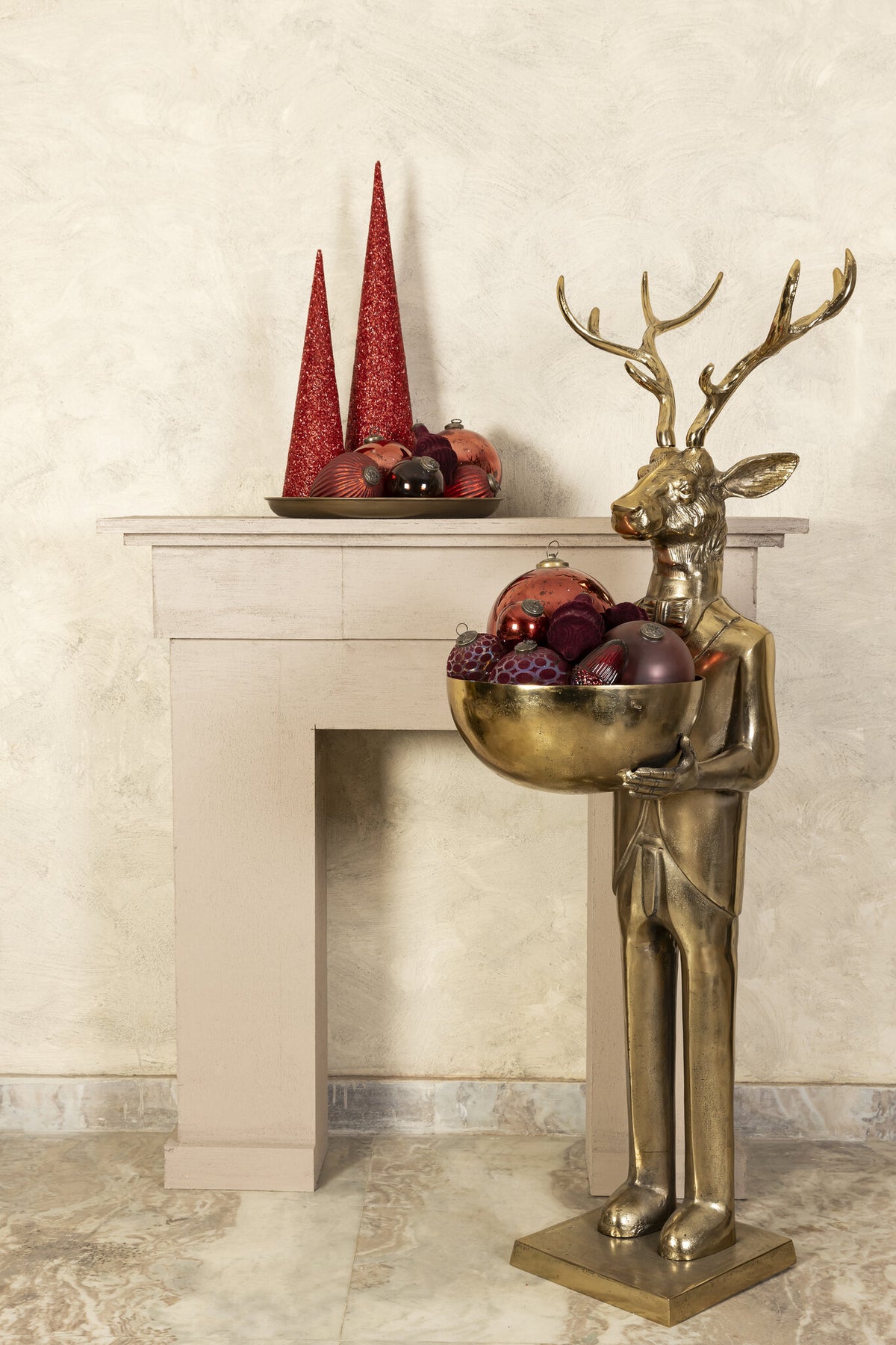 Airen brass reindeer statue with bowl, medium