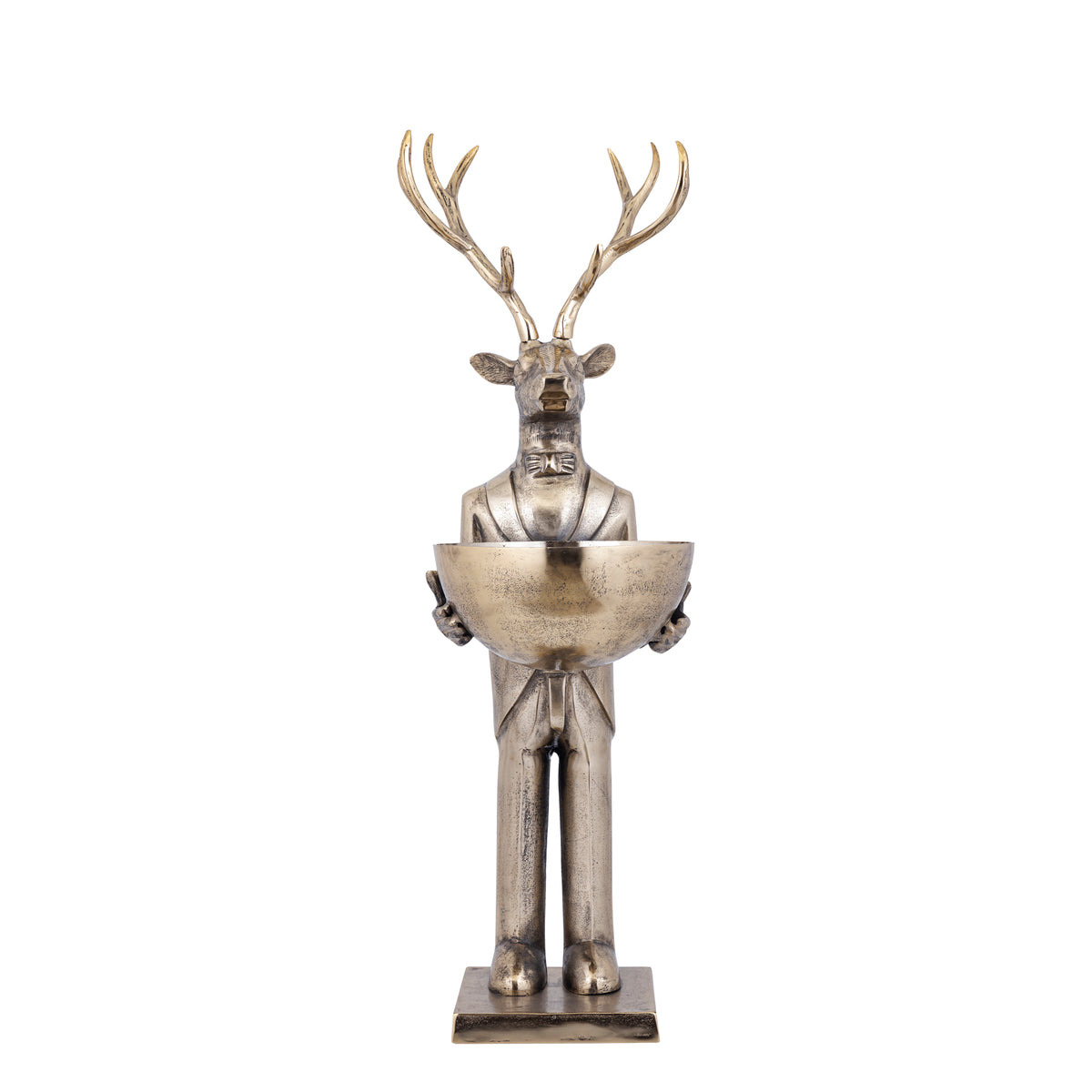 Airen brass reindeer statue with bowl, medium