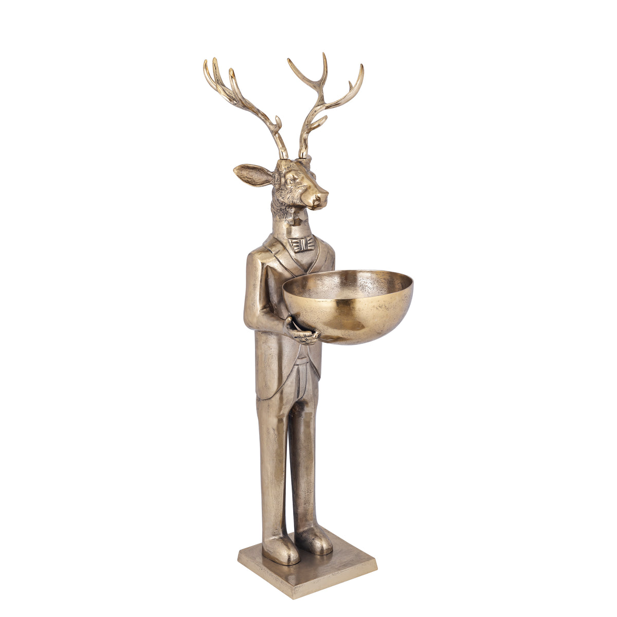 Airen brass reindeer statue with bowl, large