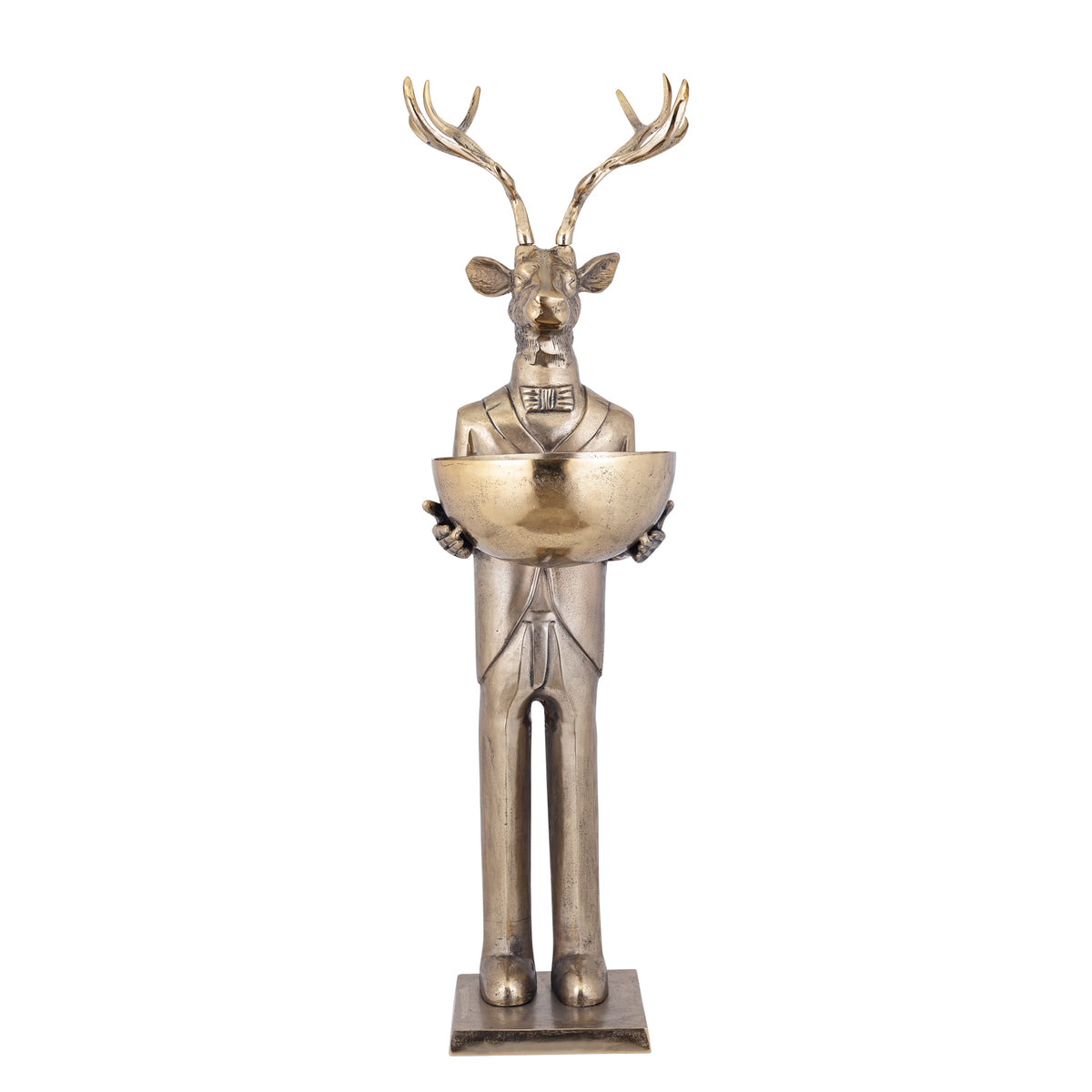 Airen brass reindeer statue with bowl, large