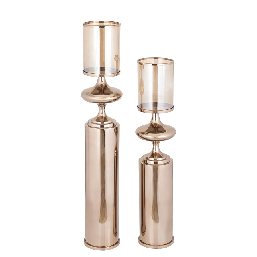 Rodire bronze floor hurricane lantern with glass chamber, large