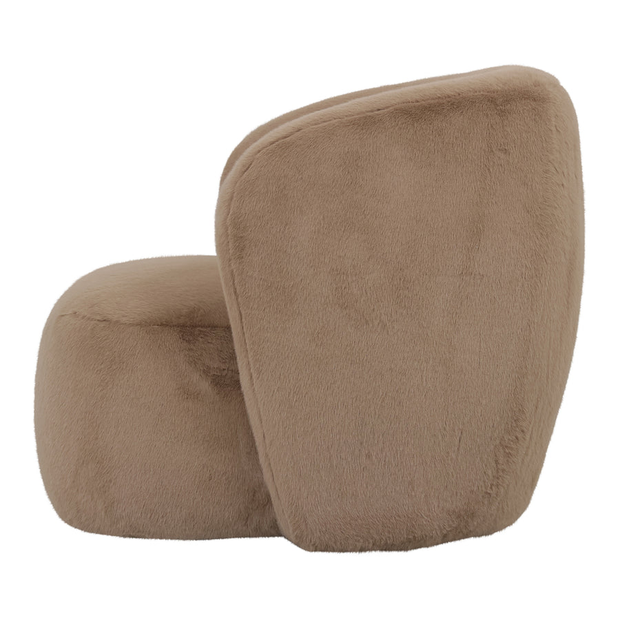 Aphrodite mocha fur armchair, rounded silhouette