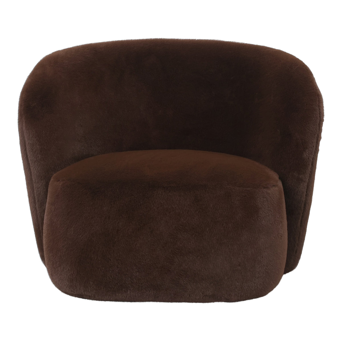 Aphrodite dark brown fur armchair, rounded silhouette