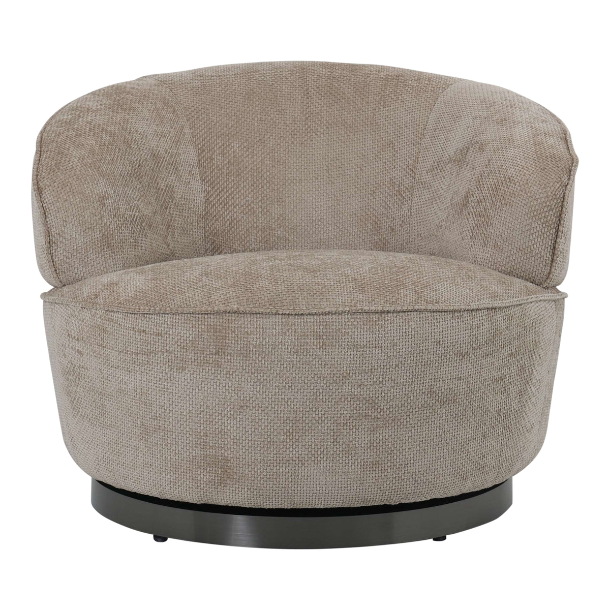 Filou beige fabric armchair, compact rounded silhouette