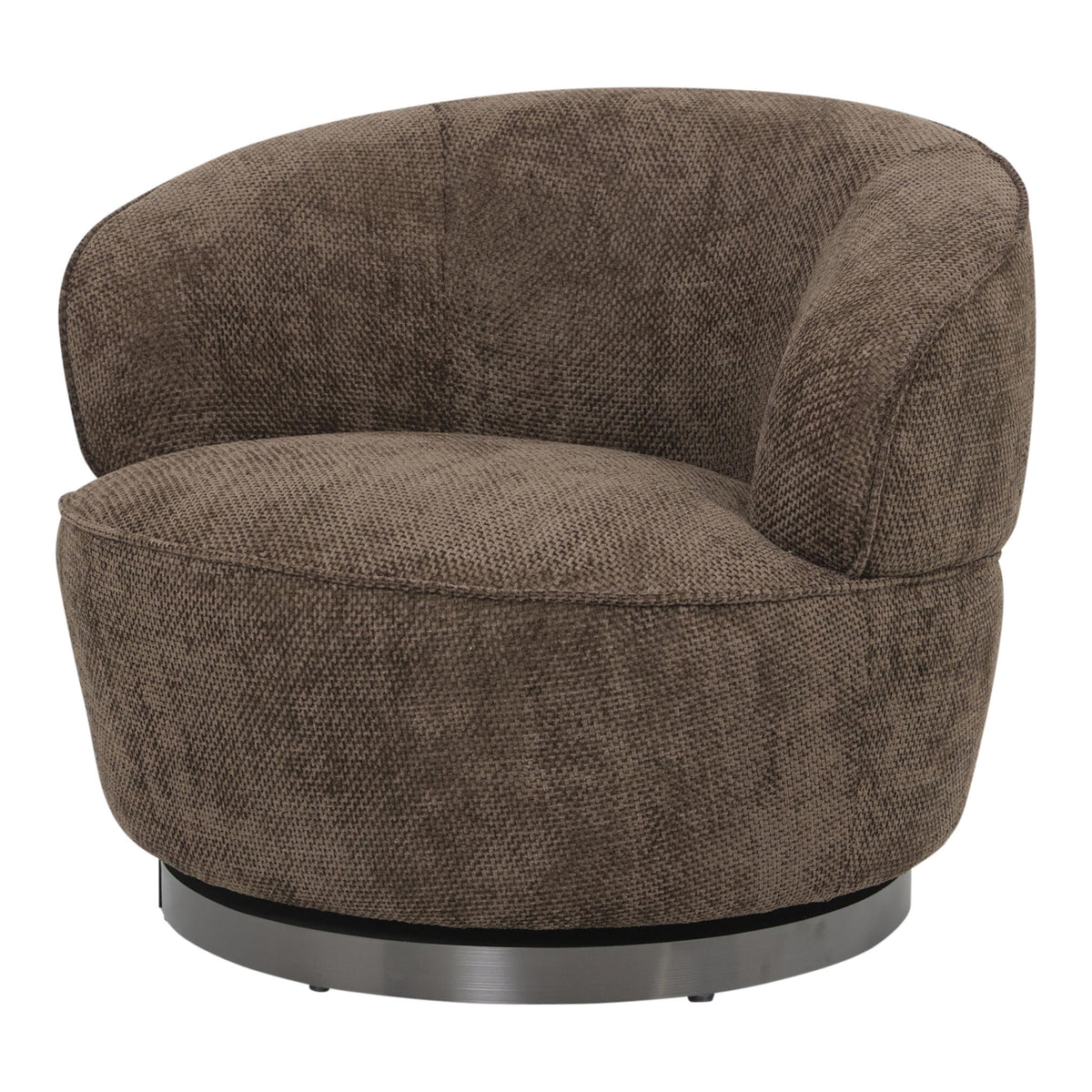 Filou dark brown fabric armchair, compact rounded silhouette